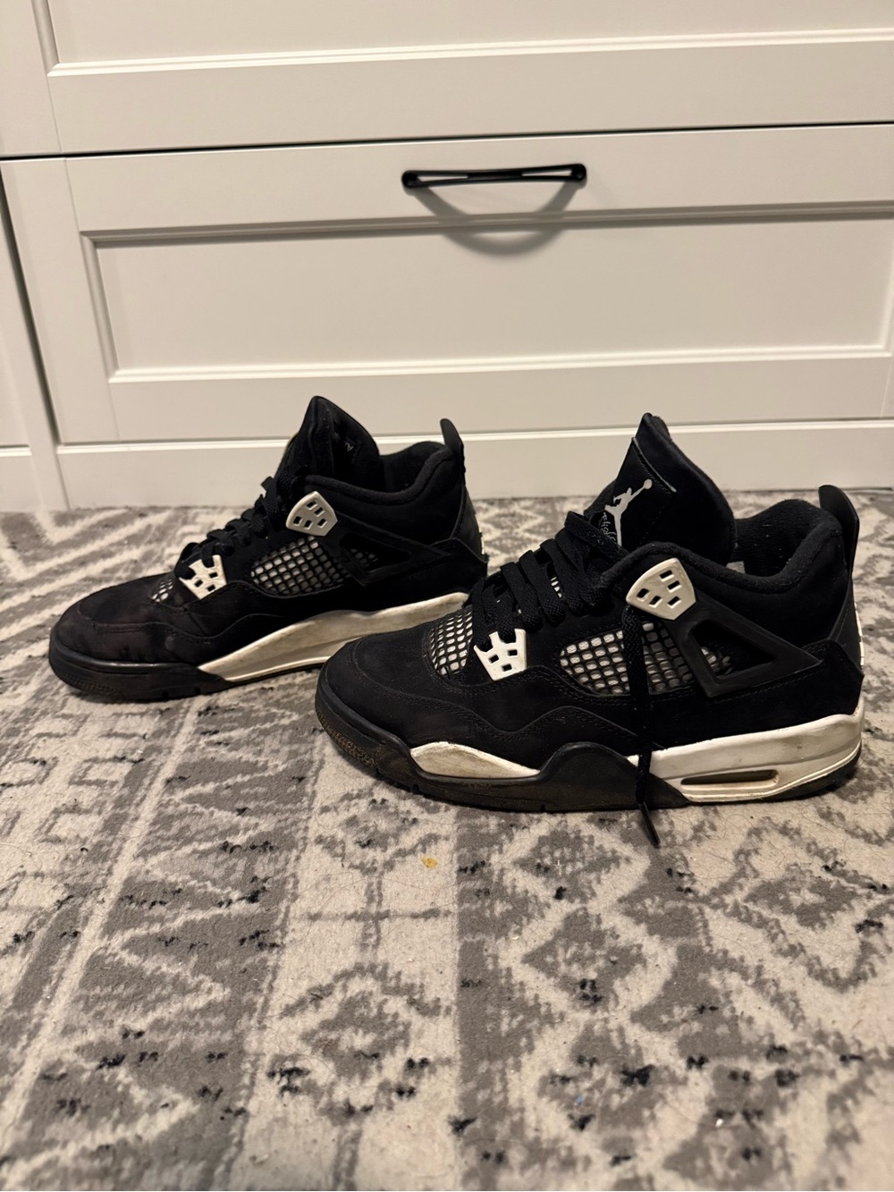 Air Jordan 4 Retro Black White Sneakers Size 6